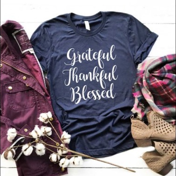 Plum Creek Boutique Tops - Grateful Thankful TShirt NWT Blue - Sz XS - 4XL